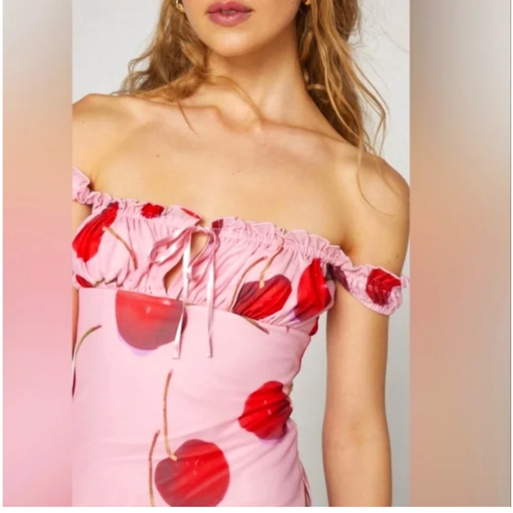 NWOT Kimchi Blue UO Cherry Bianca Mesh Mini Dress Pink Red Size Small - Picture 4 of 6
